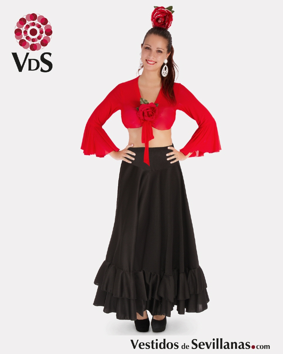 Falda de Flamenca / Sevillana para Mujer con Volantes y Lunares Rojo y Negro