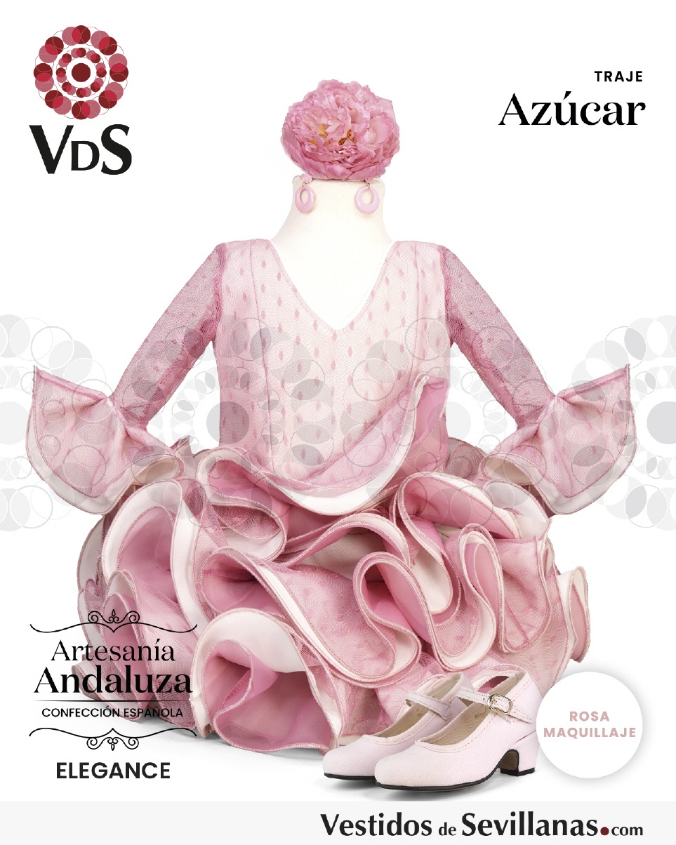 Traje de Flamenca AZ&Uacute;CAR Plumeti_3col