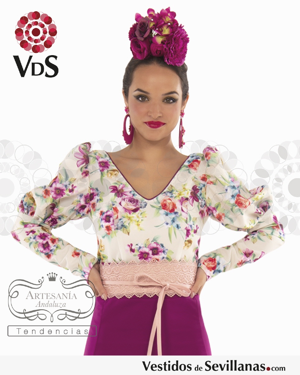 Blusa FAROLILLO, en Strech  Flores_3col