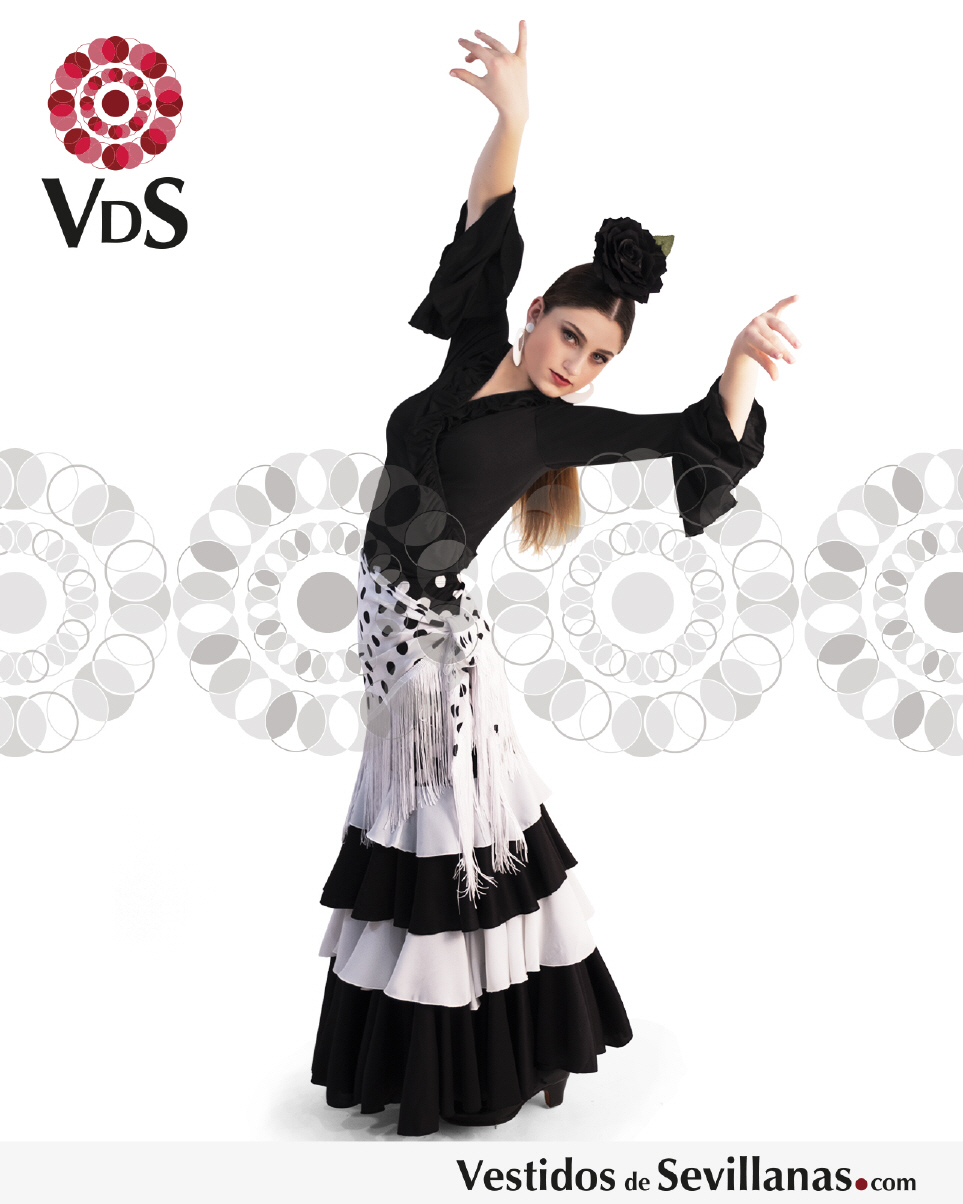 Falda baile flamenco blanca y negra