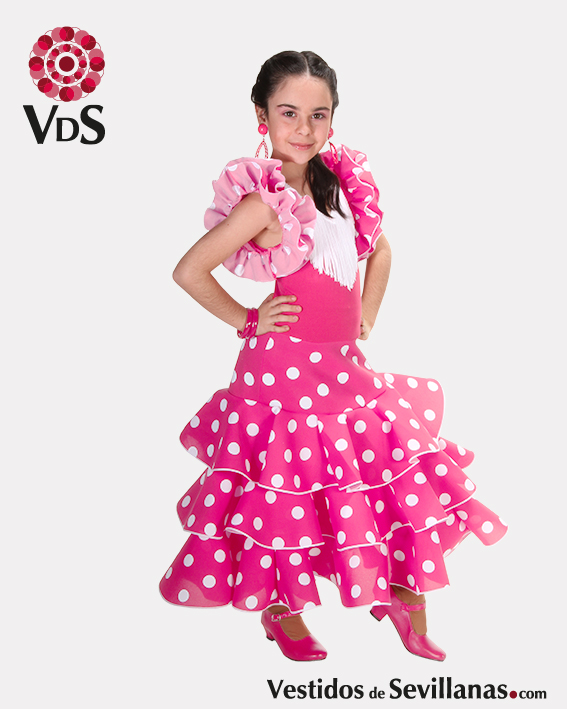 Vestido de Flamenca / Sevillana para Mujer Color Fucsia con Lunares