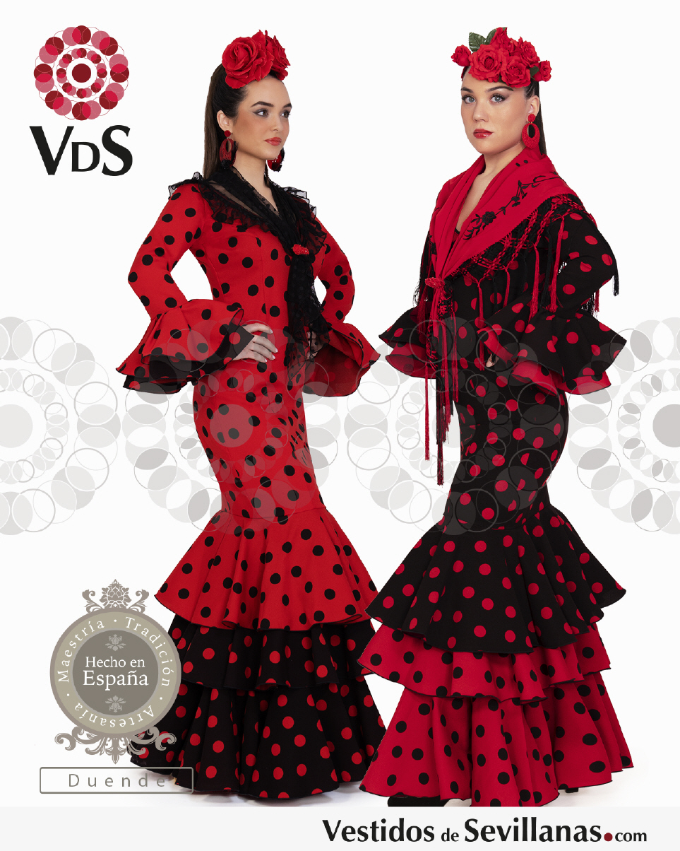 Vestido de Flamenca / Sevillana para Mujer Color Negro y Rojo con