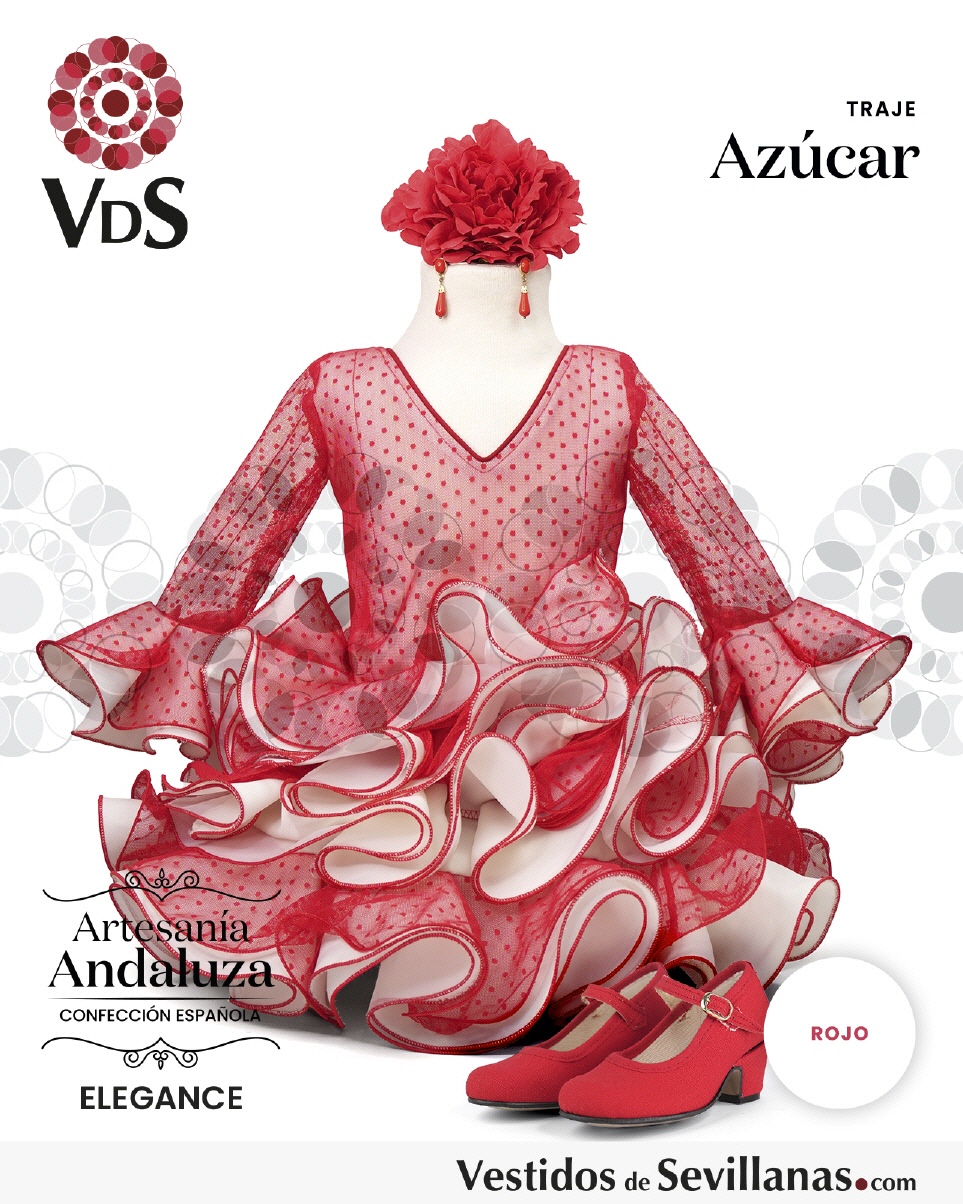 Traje de Flamenca AZ&Uacute;CAR Plumeti_3col