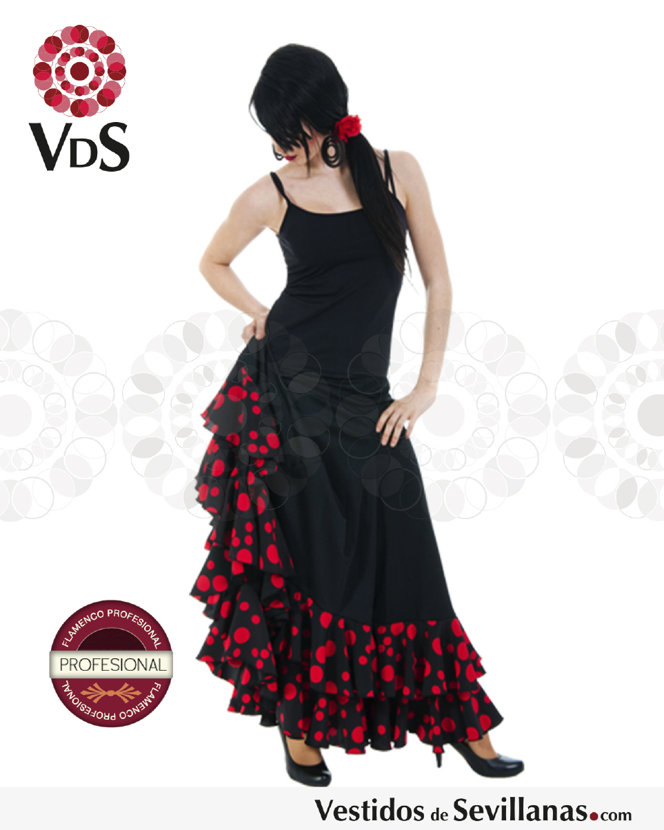 Faldas de baile flamenco negras con lunares rojas