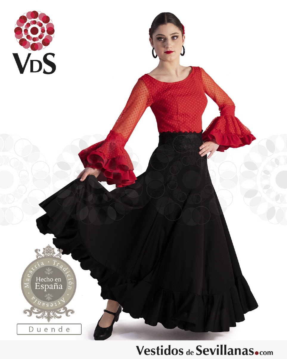 FALDA BAILE FLAMENCO MODELO VOLANTES ROJA