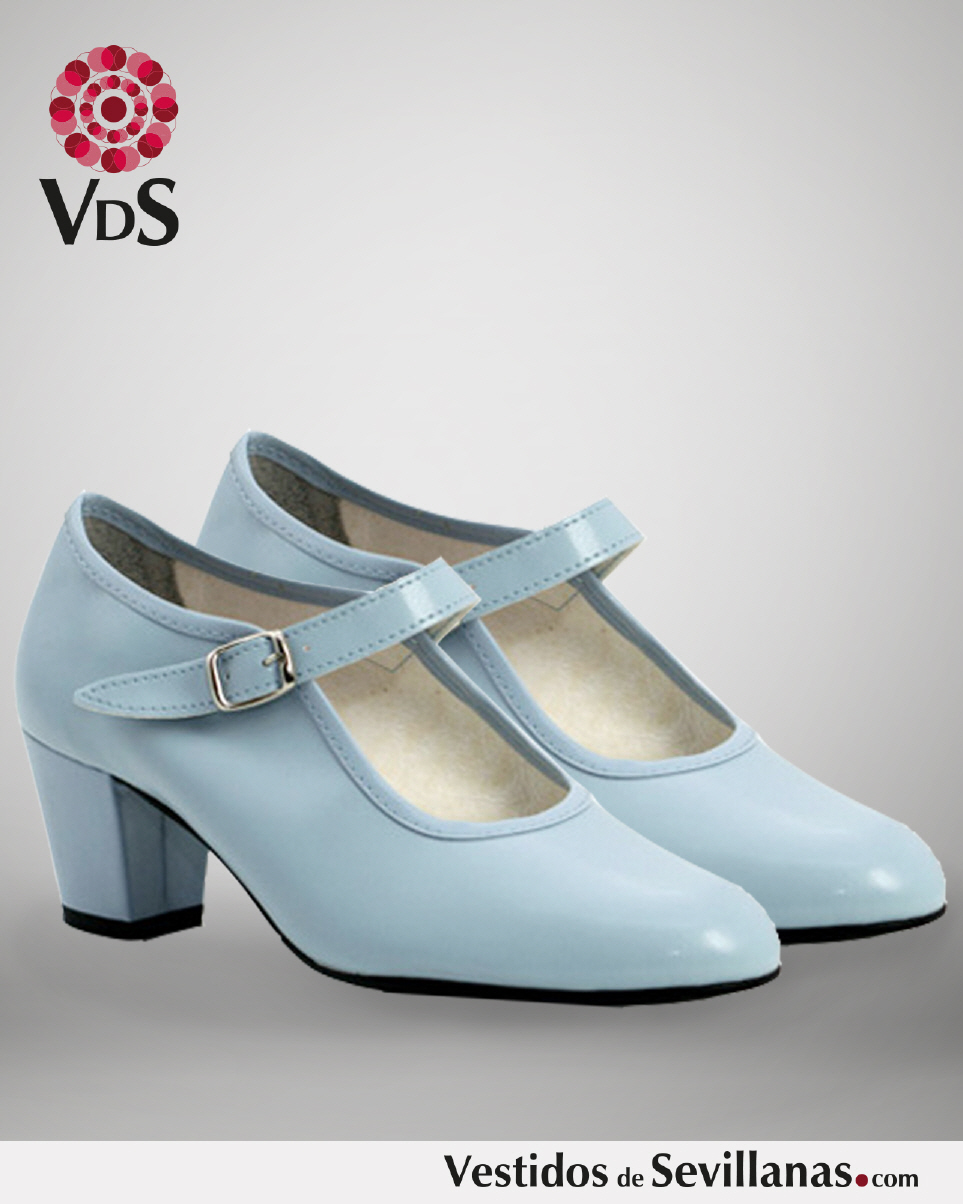 Zapato de flamenco de niña polipiel verde pistacho con lunares blancos  -Ytutanflamenca