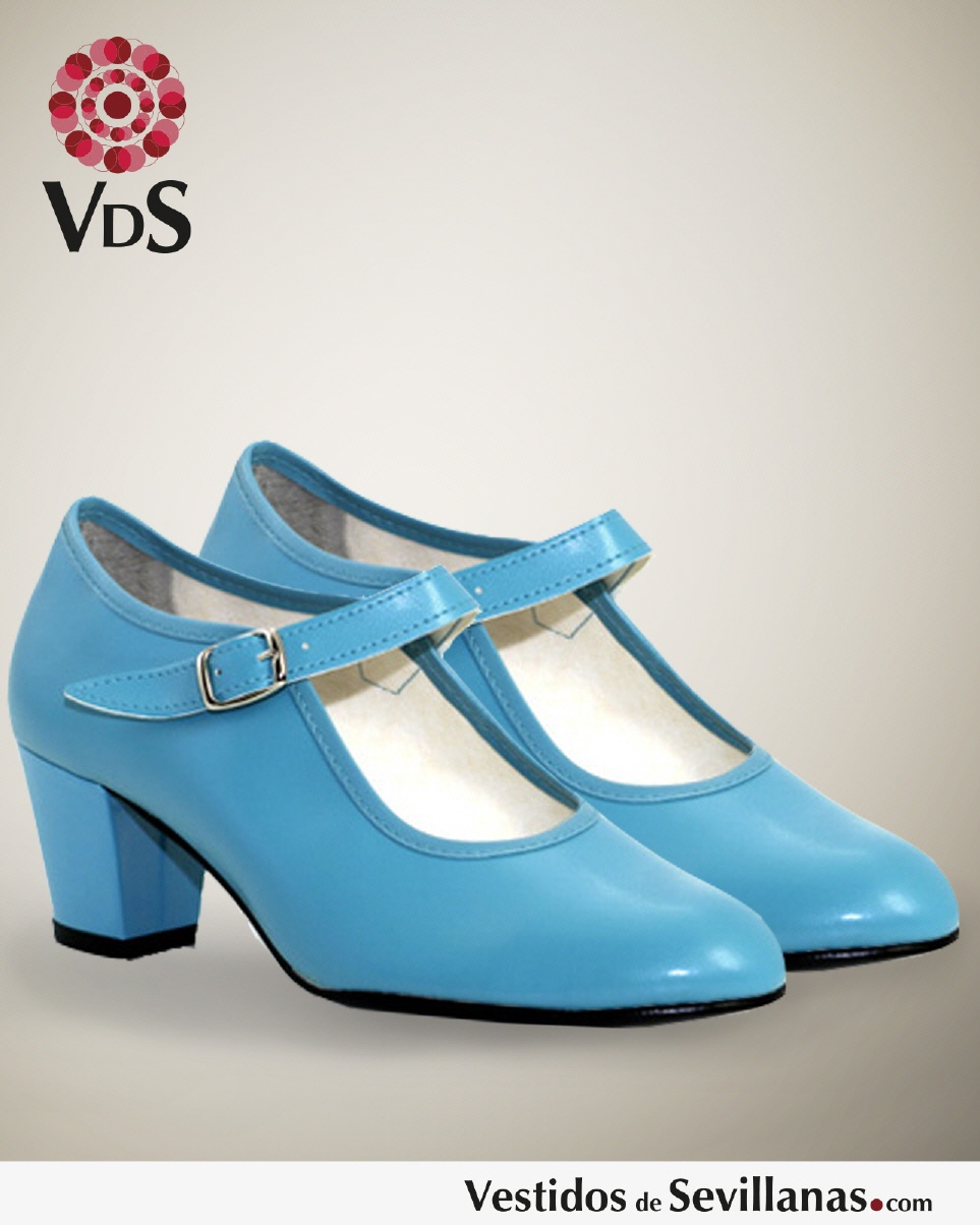 Zapato Flamenco infantil - Color azul turquesa_3col