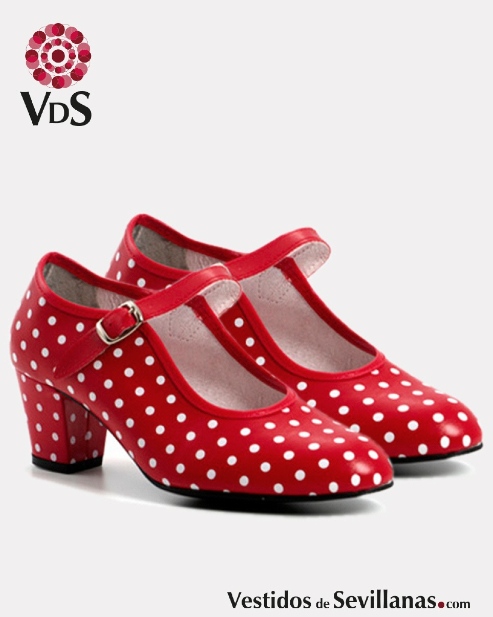 Zapato baile Flamenco para Mujer-Rojo Lunares_3col